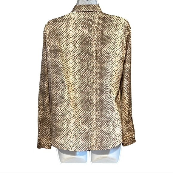 Donna Karan Exotic Snake Print Top Button Front Long Sleeve Designer Shirt Small - Picture 2 of 3